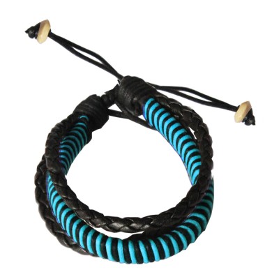 Mens Jewellery Sky Blue::Black Multilayer Adjustable Cuff Fashion Bracelet 